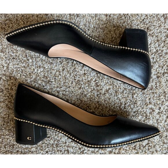 Coach Black Leather Studded Chunky Heels - Size 7 - Picture 7 of 11